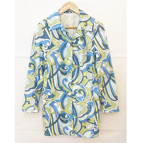 Jackets & Blazers - Retro Button-down Swirl Printed Long Jacket